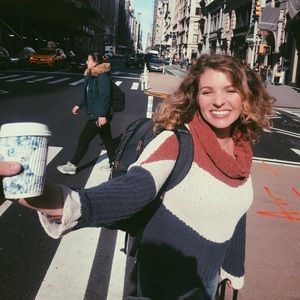 POL tri-color mock neck sweater